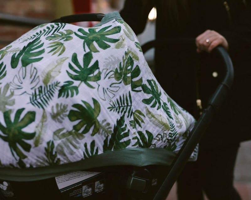 Cotton Muslin Car Seat Canopy - Tropical Leaf by Little Unicorn Gear Little Unicorn   