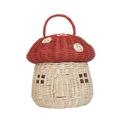 Rattan Mushroom Basket - Red by Olli Ella Accessories Olli Ella   