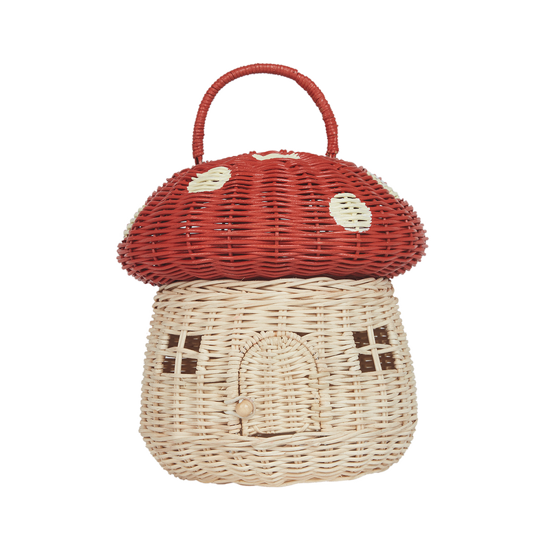 Rattan Mushroom Basket - Red by Olli Ella Accessories Olli Ella   