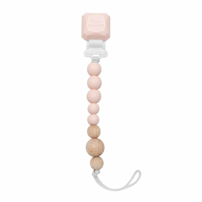 Color Pop Silicone + Wood Pacifier Clip - Rose Quartz by Loulou Lollipop Infant Care Loulou Lollipop   