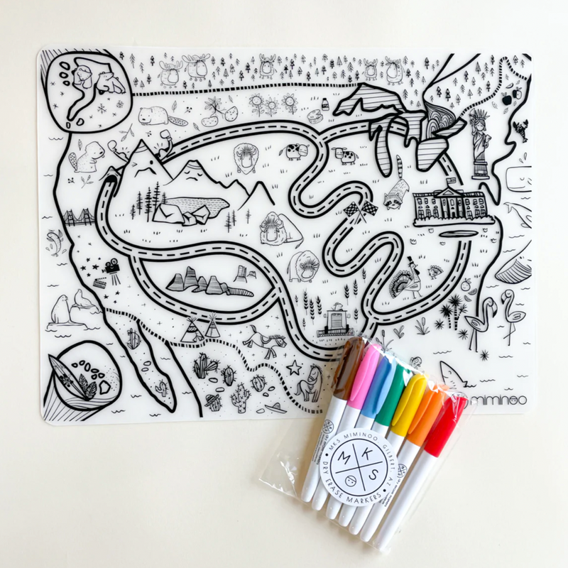 Silicone Reusable Coloring Tablemat by Miminoo Toys Miminoo USA Map  