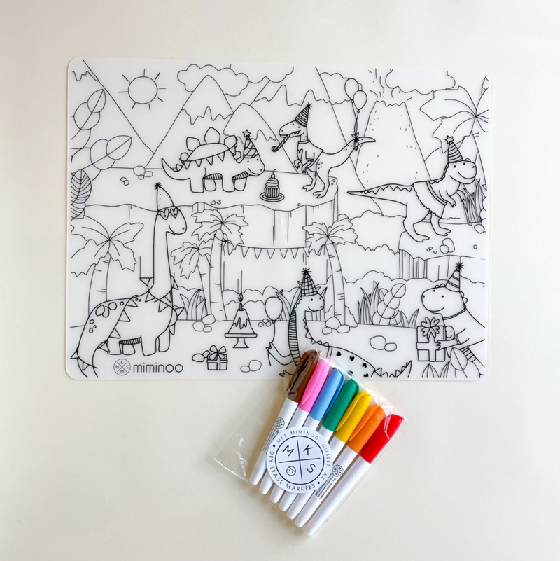 Silicone Reusable Coloring Tablemat by Miminoo Toys Miminoo Dinosaurs  