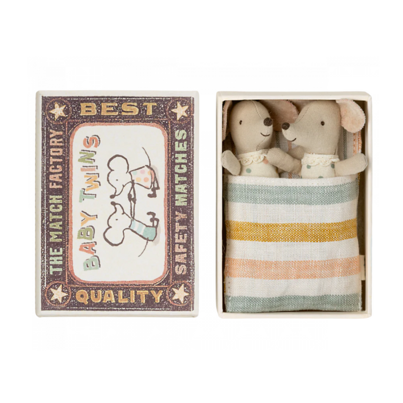 Baby Mice - Twins in Matchbox/Striped Sleeping Bag by Maileg