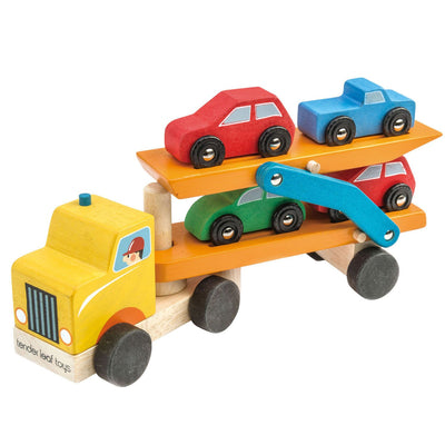 Car Transporter with Four Cars Wooden Toy by Tender Leaf Toys Toys Tender Leaf Toys   