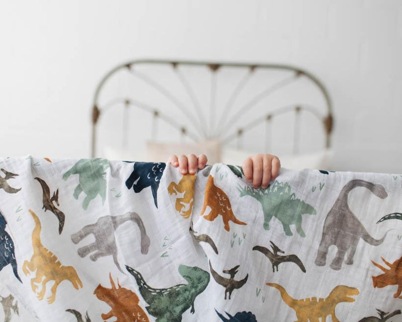 Cotton Muslin Single Swaddle - Dino Friends by Little Unicorn Bedding Little Unicorn   