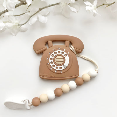 Rotary Dial Phone Teether with Clip - Camel by Gummy Chic Toys Gummy Chic   