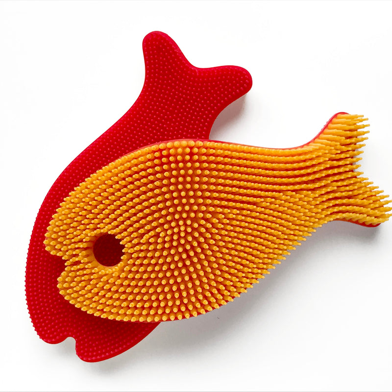 Squigee  Silicone Bath Scrub - Fish Bath + Potty New People Company Red/Yellow  