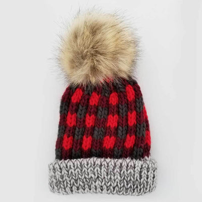 Buffalo Check Knit Hat - Red by Huggalugs Accessories Huggalugs   