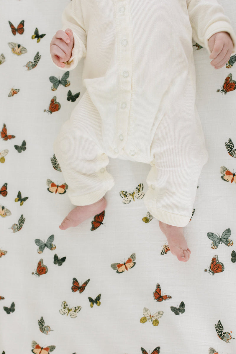 Cotton Muslin Crib Sheet - Butterfly Migration by Clementine Kids Bedding Clementine Kids   