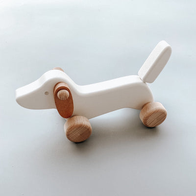 BAJO Dachschund Puppy Pull Toy - White by Little Poland Gallery Toys Little Poland Gallery   