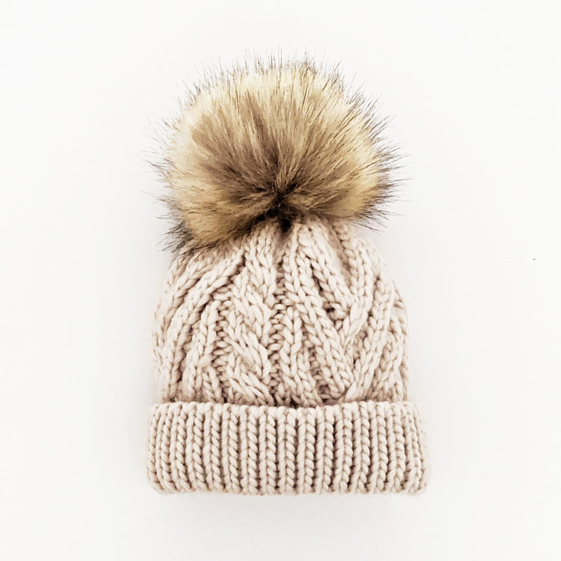 Pop Pom Pom Knit Hat - Oatmeal by Huggalugs Accessories Huggalugs   