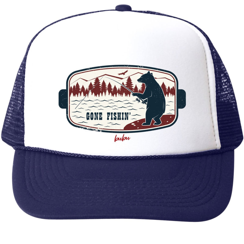 Gone Fishin Trucker Hat - White/Navy by Bubu