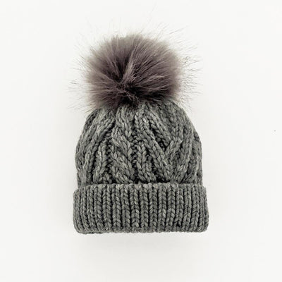 Pop Pom Knit Hat - Grey by Huggalugs Accessories Huggalugs   