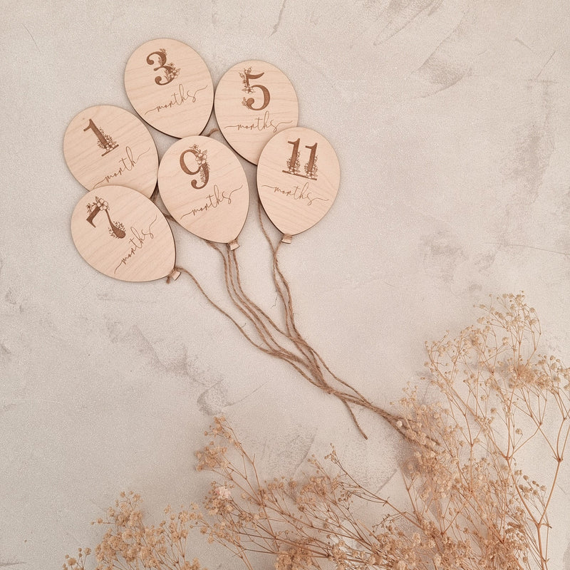 Wooden Balloon Baby Milestone Cards by TillyTree Gifts TillyTree   