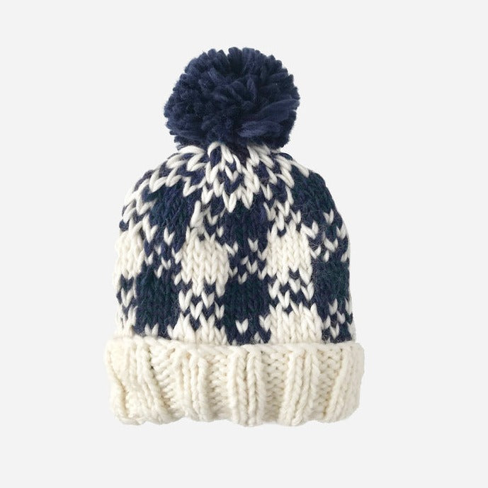 Buffalo Check Hand Knit Hat - Navy by The Blueberry Hill Accessories The Blueberry Hill   