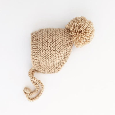 Garter Stitch Bonnet - Latte by Huggalugs Accessories Huggalugs   