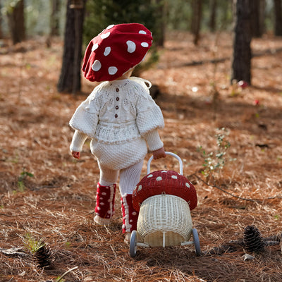 Rattan Mushroom Luggy - Red/White by Olli Ella