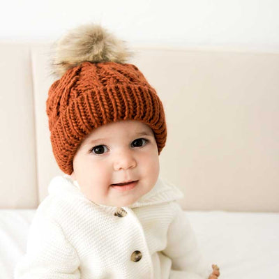 Pop Pom Pom Knit Hat - Chili by Huggalugs Accessories Huggalugs   