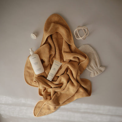 Organic Cotton Baby Hooded Towel - Fall Yellow by Mushie & Co