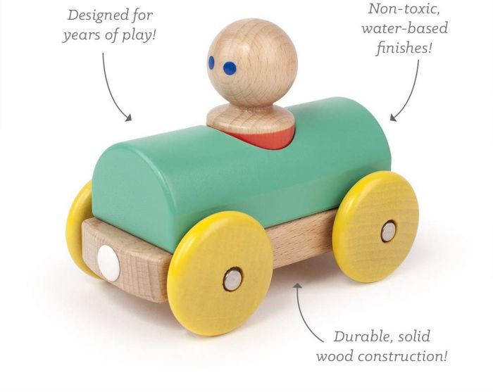 Magnetic Racer Wooden Toy - Yellow/Teal by Tegu Toys Tegu   