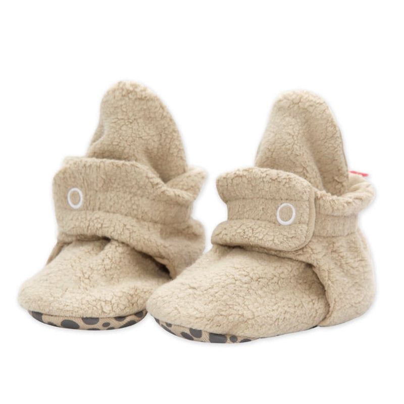 Cozie Fleece Gripper Booties - Khaki by Zutano Shoes Zutano   