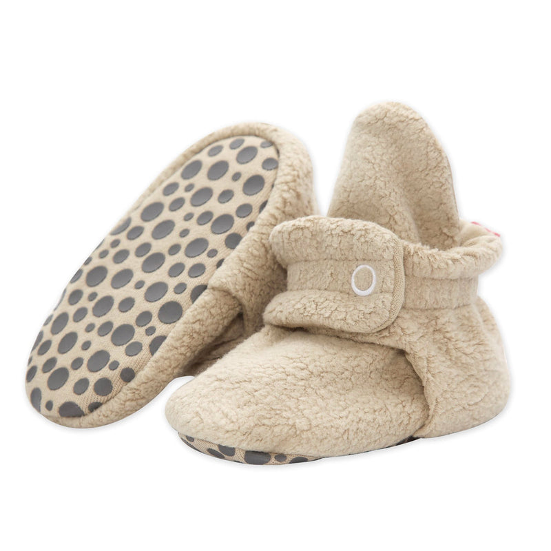 Cozie Fleece Gripper Booties - Khaki by Zutano Shoes Zutano   